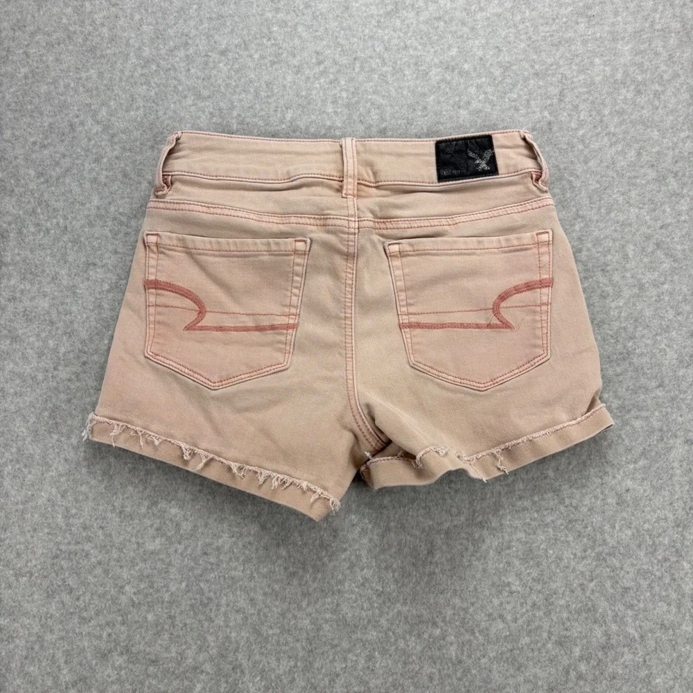 American Eagle Hi-Rise Shortie‎ Womens 0 Pink Super Stretch Raw Hem Boho Summer